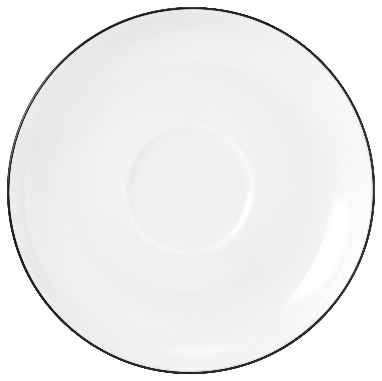 Weiße Untertasse mit schwarzem Rand, Draufsicht