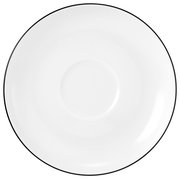 Weiße Untertasse mit schwarzem Rand, Draufsicht