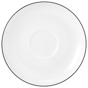 Weiße Untertasse mit schwarzem Rand, Draufsicht