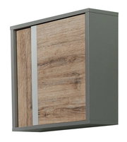 Moderner Oberschrank mit Holzoptik und grauen Seiten, seitliche Perspektive