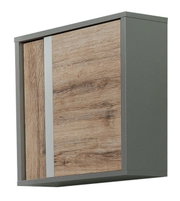 Moderner Oberschrank mit Holzoptik und grauen Seiten, seitliche Perspektive