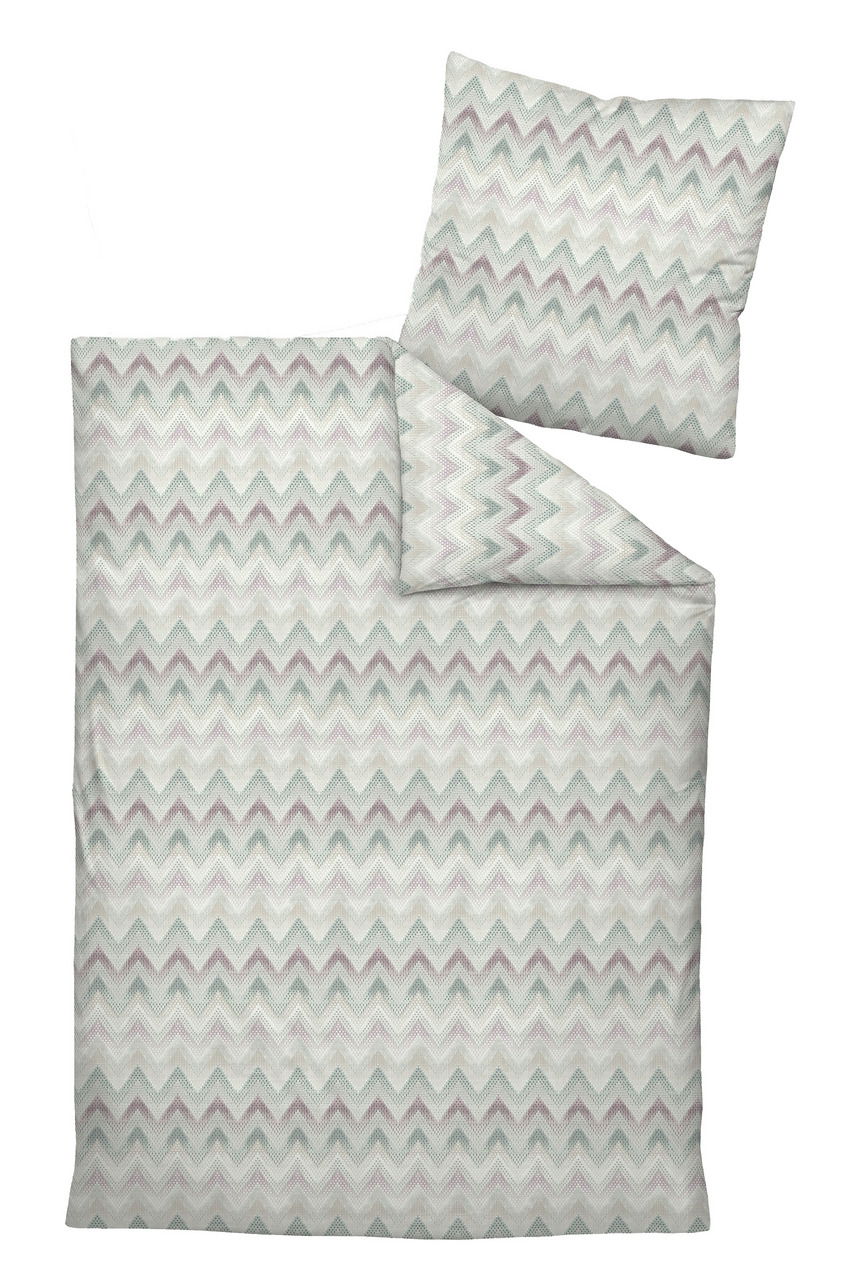 Bettwäsche-Set aus Mako-Satin in 135x200 cm mit Zickzack-Muster in sanften Pastelltönen, Draufsicht