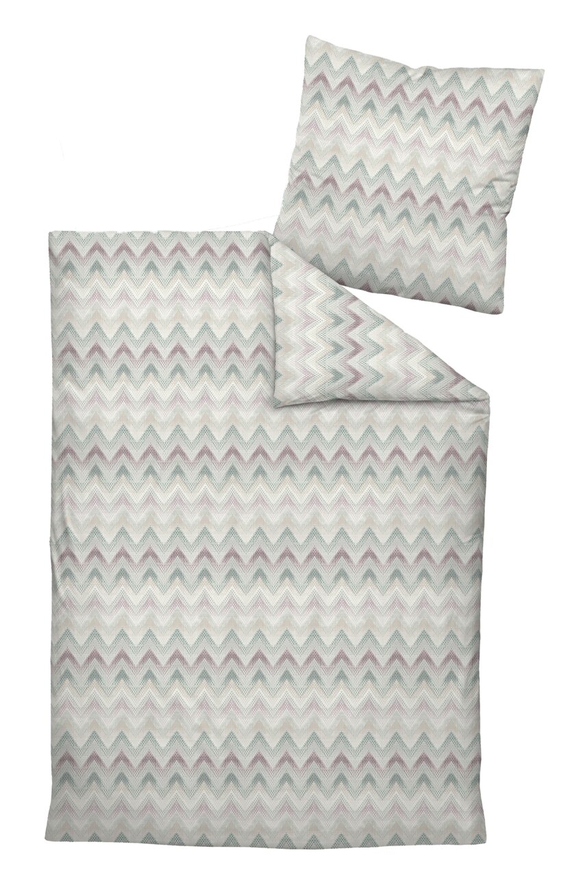 Bettwäsche-Set aus Mako-Satin in 135x200 cm mit Zickzack-Muster in sanften Pastelltönen, Draufsicht