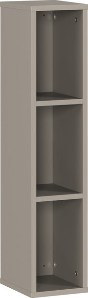 Graues Unterstell-Wandregal mit drei offenen Fächern, seitliche Perspektive