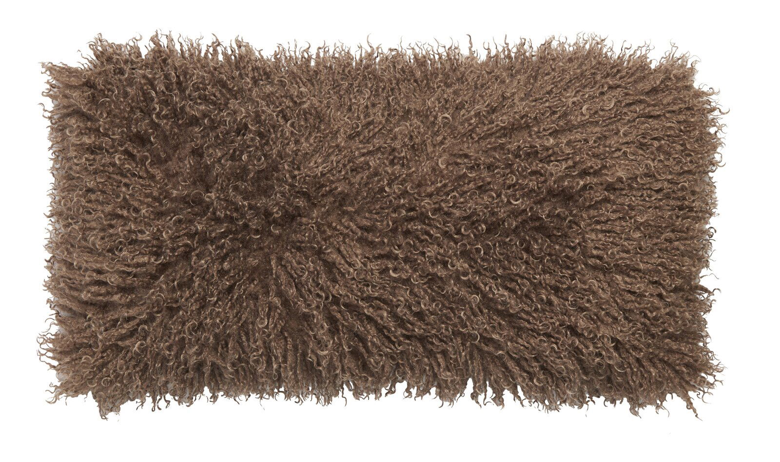 Braunes, flauschiges Kissen in Draufsicht mit lockiger Textur.