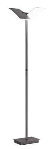 Moderne staande lamp ANDY met een elegant, slank ontwerp en een rechthoekige lampenkap, gezien vanaf de zijkant.