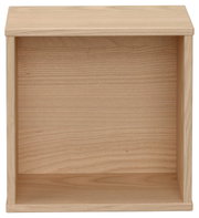 Quadratische Wandbox aus hellem Holz, frontal betrachtet