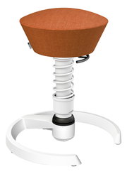 Moderner ergonomischer Hocker mit orangefarbenem Sitzpolster und weißem Federmechanismus, seitliche Perspektive