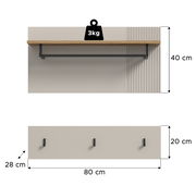 Wandpaneel mit Holzablage und Kleiderstange, 3 kg Tragkraft, Frontansicht
