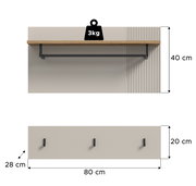 Wandpaneel mit Holzablage und Kleiderstange, 3 kg Tragkraft, Frontansicht