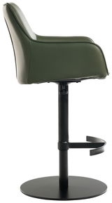 Seitenansicht eines grünen Barhockers mit schwarzem Standfuß und Fußstütze