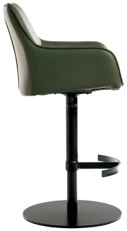 Seitenansicht eines grünen Barhockers mit schwarzem Standfuß und Fußstütze