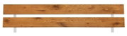 Kopfteil aus Holz und Metall in Frontalansicht, mit natürlicher Holzmaserung und zwei horizontalen Paneelen.