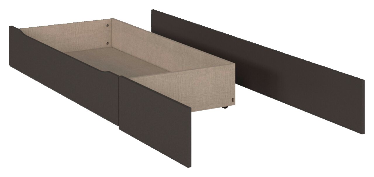 Sockelschubkasten für Bett in Einzelteilen, perspektivische Ansicht