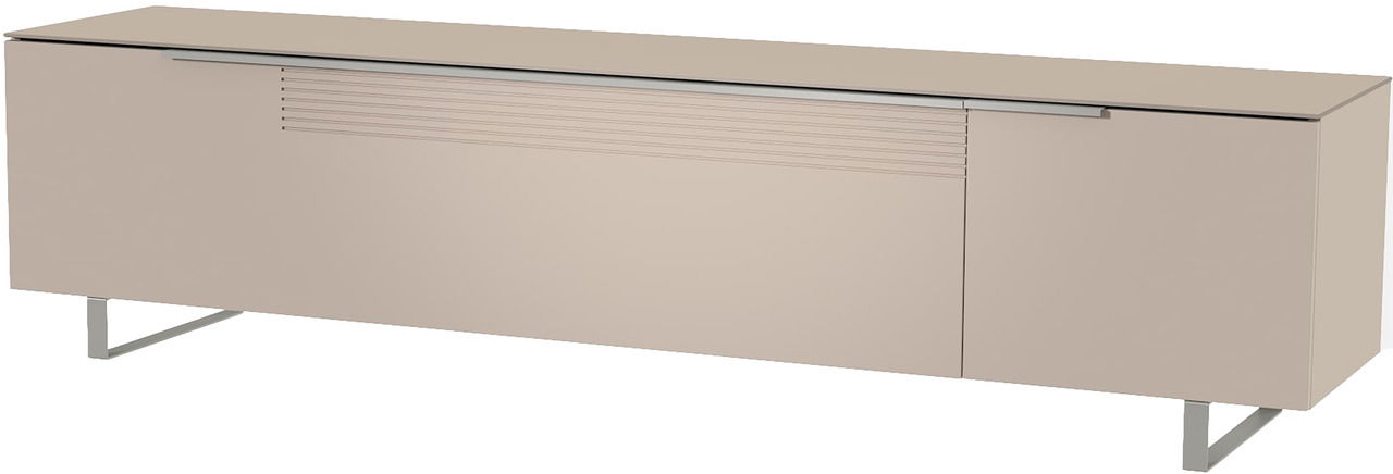 Beiges XL TV-Lowboard mit modernen Metallfüßen, seitliche Perspektive