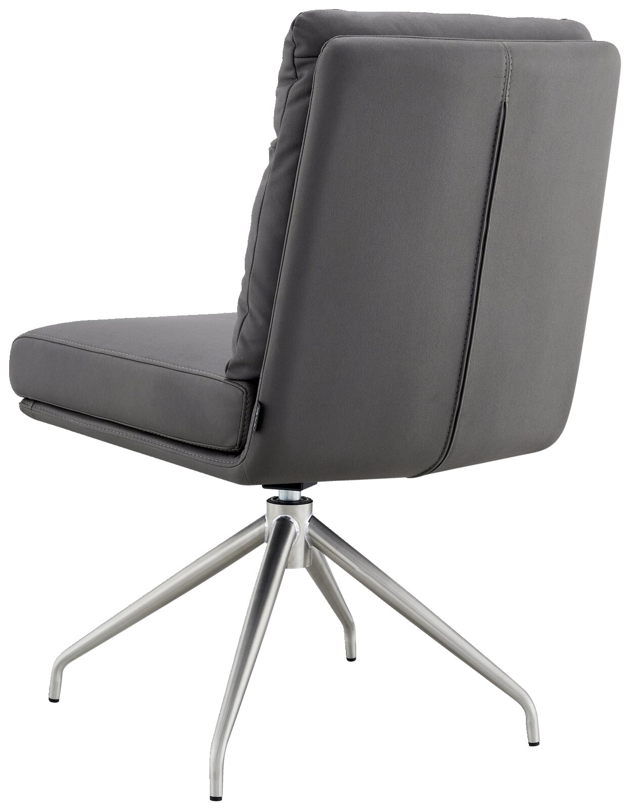 Moderner grauer Stuhl mit Metallbeinen, Rückansicht