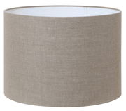 Zylindrischer Lampenschirm in natürlichem Leinenlook, seitliche Perspektive