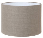 Zylindrischer Lampenschirm in natürlichem Leinenlook, seitliche Perspektive