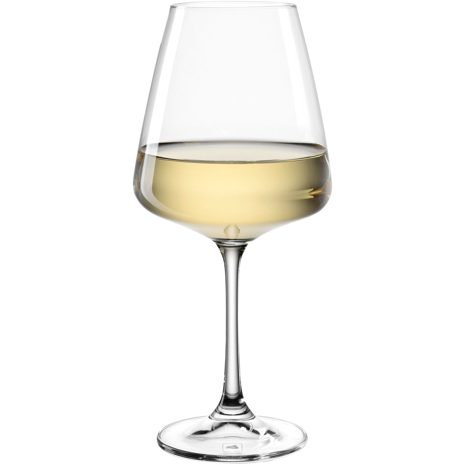 Weißweinglas Paladino 540ml, gefüllt mit Weißwein, seitliche Ansicht