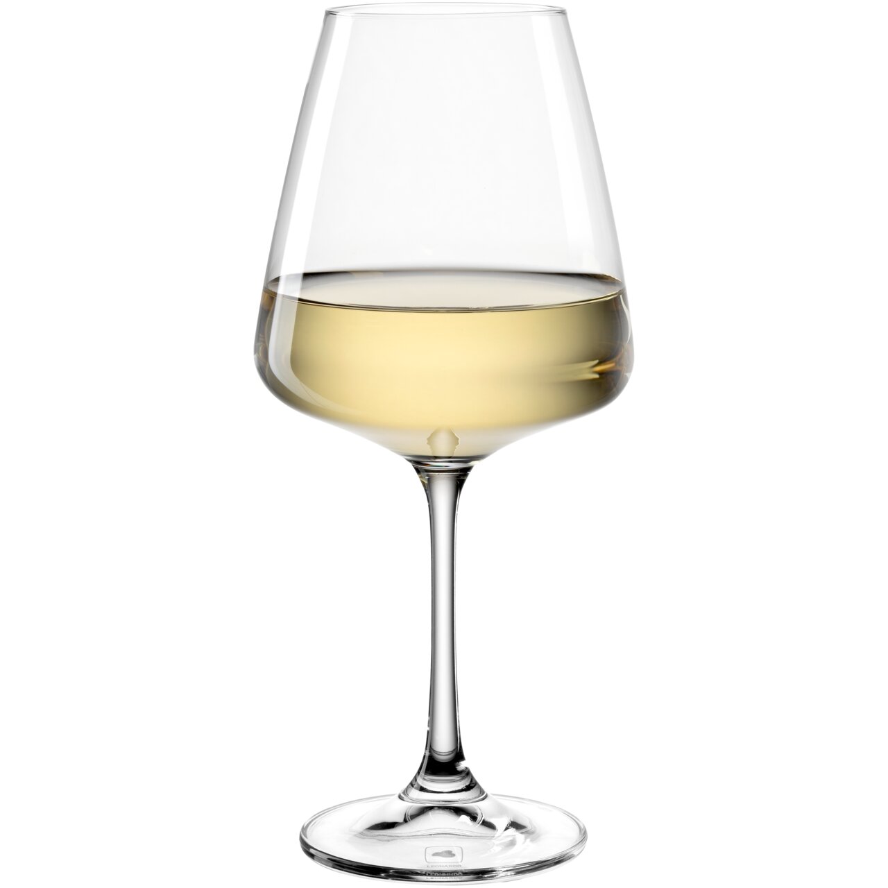 Wittewijnglas Paladino 540 ml, gevuld met witte wijn, zijaanzicht