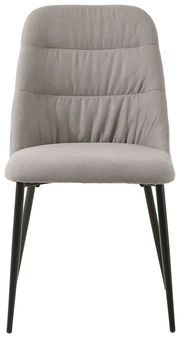 Moderner grauer Stuhl mit gepolsterter Rückenlehne und Sitzfläche, Vorderansicht