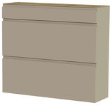 Hängeschuhschrank in Beige mit drei Schubladen, seitliche Perspektive