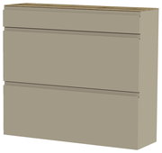Hängeschuhschrank in Beige mit drei Schubladen, seitliche Perspektive