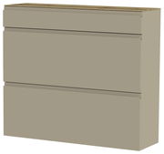 Hängeschuhschrank in Beige mit drei Schubladen, seitliche Perspektive