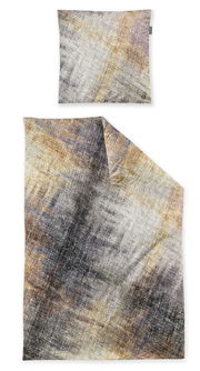 Bettwäsche-Set irisette ZOBEL in 135x200 cm, mit abstraktem Muster in Erdtönen, aus der Vogelperspektive fotografiert.