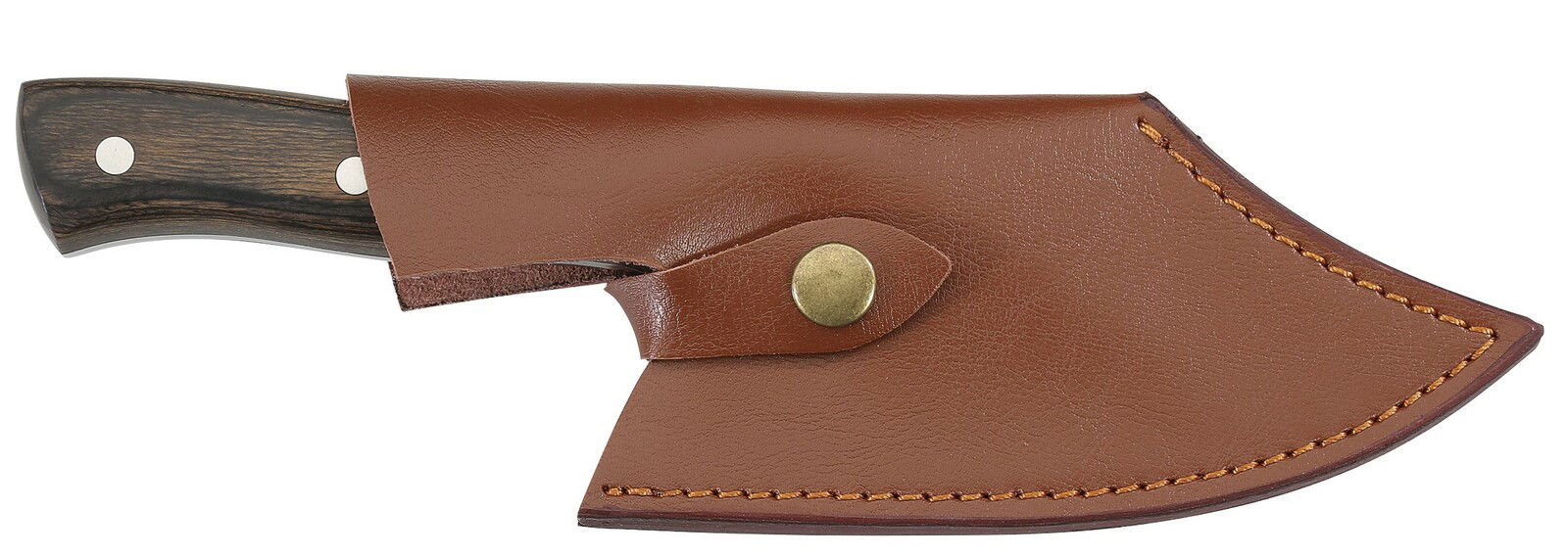 Kochmesser FARMER 14 cm in brauner Lederscheide, seitliche Ansicht