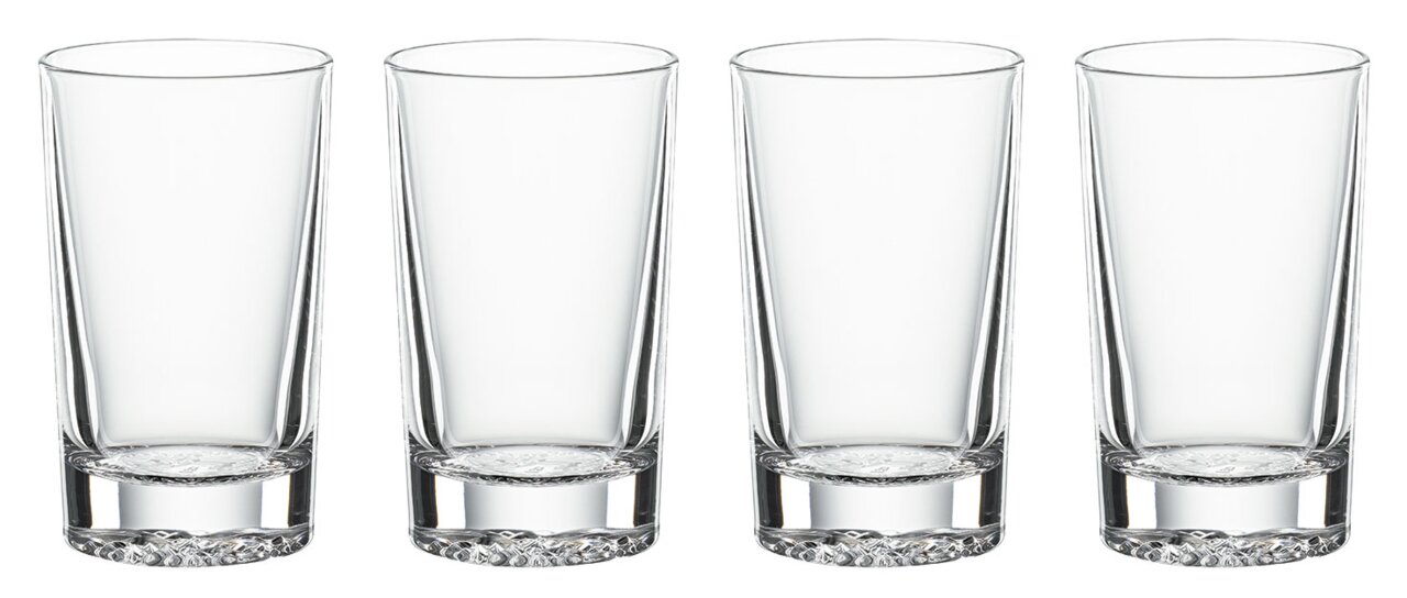 Nachtmann Softdrinkglas 4er-Set LOUNGE Vier hohe, klare Softdrinkgläser in einer geraden Frontansicht.