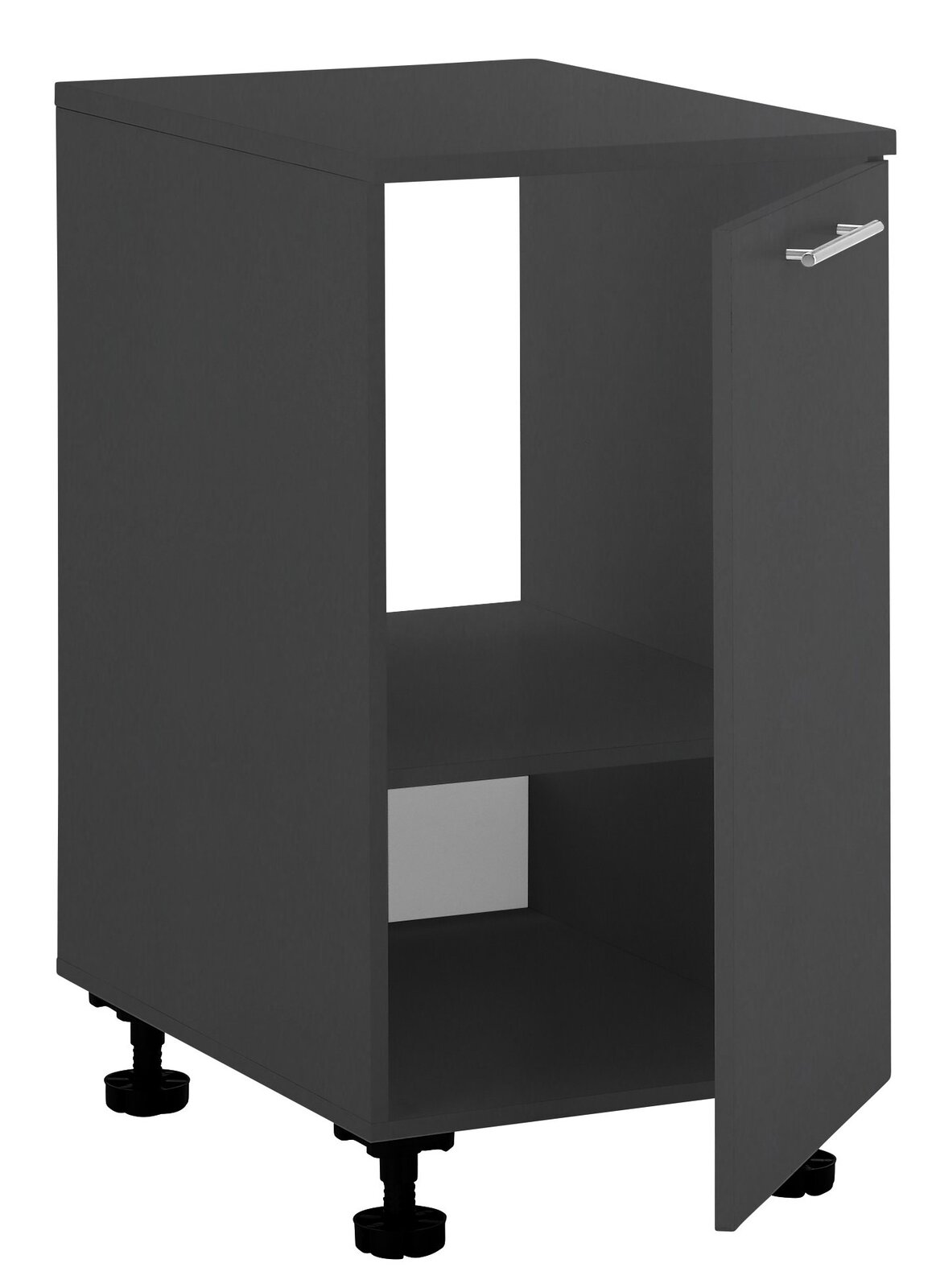 XORA Spülenunterschrank PRIMUS Schwarzer Spülenunterschrank mit einer offenen Tür, seitliche Perspektive