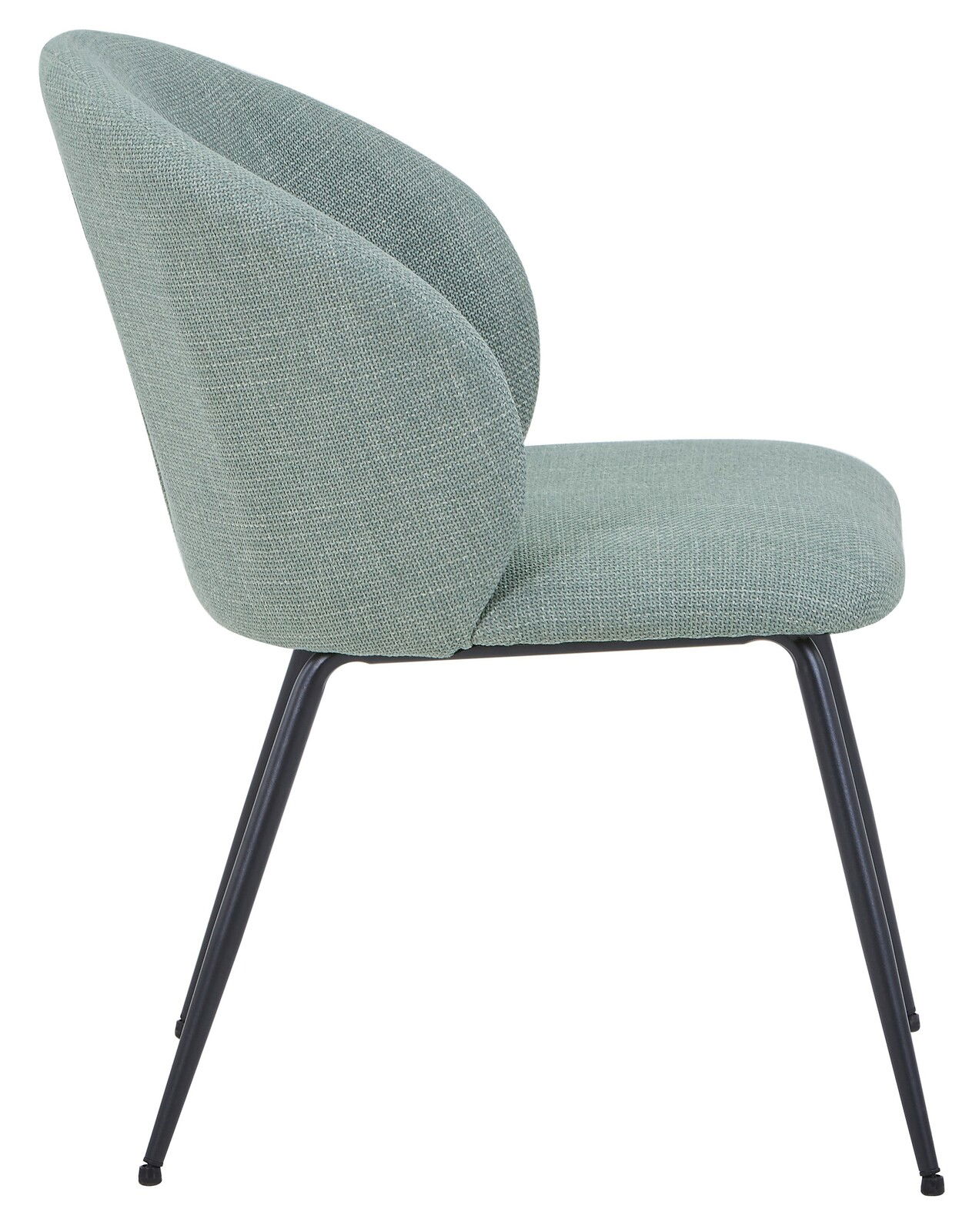 Z2 Stuhl GRAZ Moderner Stuhl mit grünem Stoffbezug und schwarzen Metallbeinen, Seitenansicht