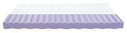 Querschnitt einer Jugendmatratze 90x190 cm mit wellenförmiger Oberfläche und lila Schaumstoffkern, seitliche Perspektive.