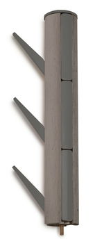 Moderner Garderobenständer aus Holz und Metall mit seitlicher Perspektive.