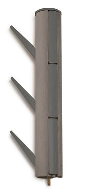 Moderner Garderobenständer aus Holz und Metall mit seitlicher Perspektive.