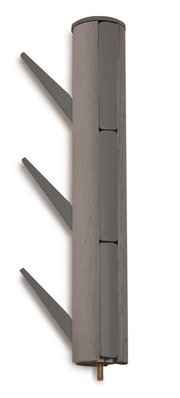 Moderner Garderobenständer aus Holz und Metall mit seitlicher Perspektive.