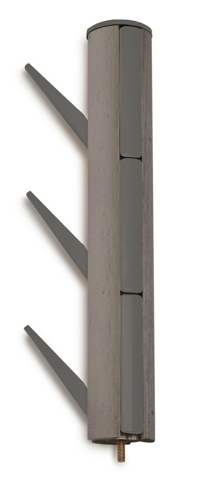 Moderner Garderobenständer aus Holz und Metall mit seitlicher Perspektive.