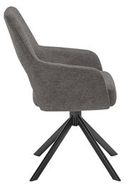 Grauer Armlehnstuhl mit schwarzem Metallgestell, Seitenansicht