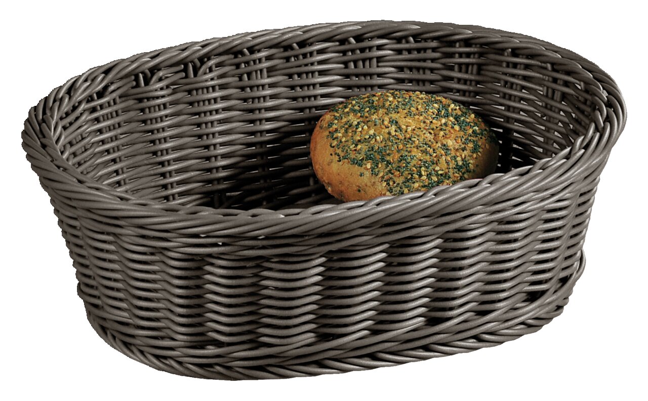 Geflochtener Korb mit einem Brötchen, seitliche Perspektive