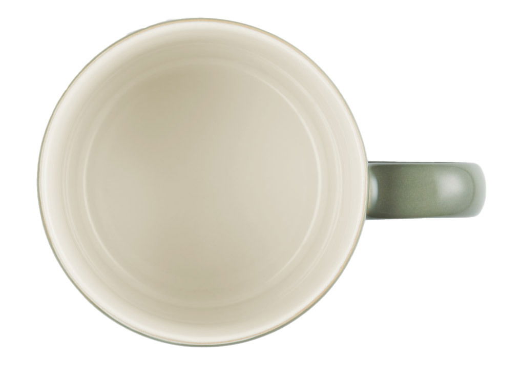 Ansicht von oben auf einen 350 ml Becher in der Farbe Thyme mit grünem Henkel.