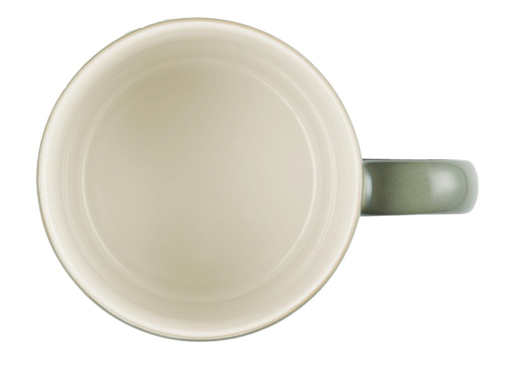 Ansicht von oben auf einen 350 ml Becher in der Farbe Thyme mit grünem Henkel.