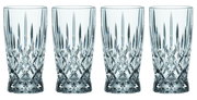 Vier elegante Softdrinkgläser Noblesse mit Kristallschliff, frontal abgebildet.