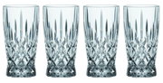 Vier elegante Softdrinkgläser Noblesse mit Kristallschliff, frontal abgebildet.