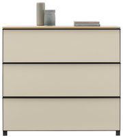 Frontansicht eines XL-Schuhschranks mit drei Schubladen, dekoriert mit zwei Vasen und einem Buchstapel auf der Oberseite.