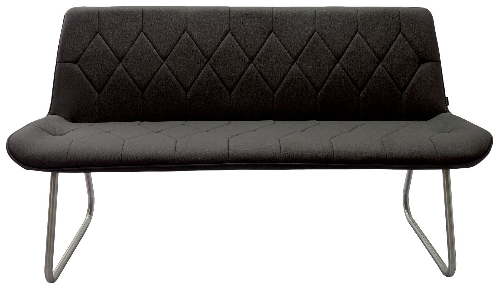 Moderne schwarze Bank mit gestepptem Muster und Metallbeinen, Frontalansicht