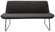 Moderne schwarze Bank mit gestepptem Muster und Metallbeinen, Frontalansicht