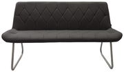 Moderne schwarze Bank mit gestepptem Muster und Metallbeinen, Frontalansicht