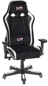 Schwarzer Gaming Stuhl mit weißen Akzenten, Vorderansicht