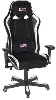 Schwarzer Gaming Stuhl mit weißen Akzenten, Vorderansicht